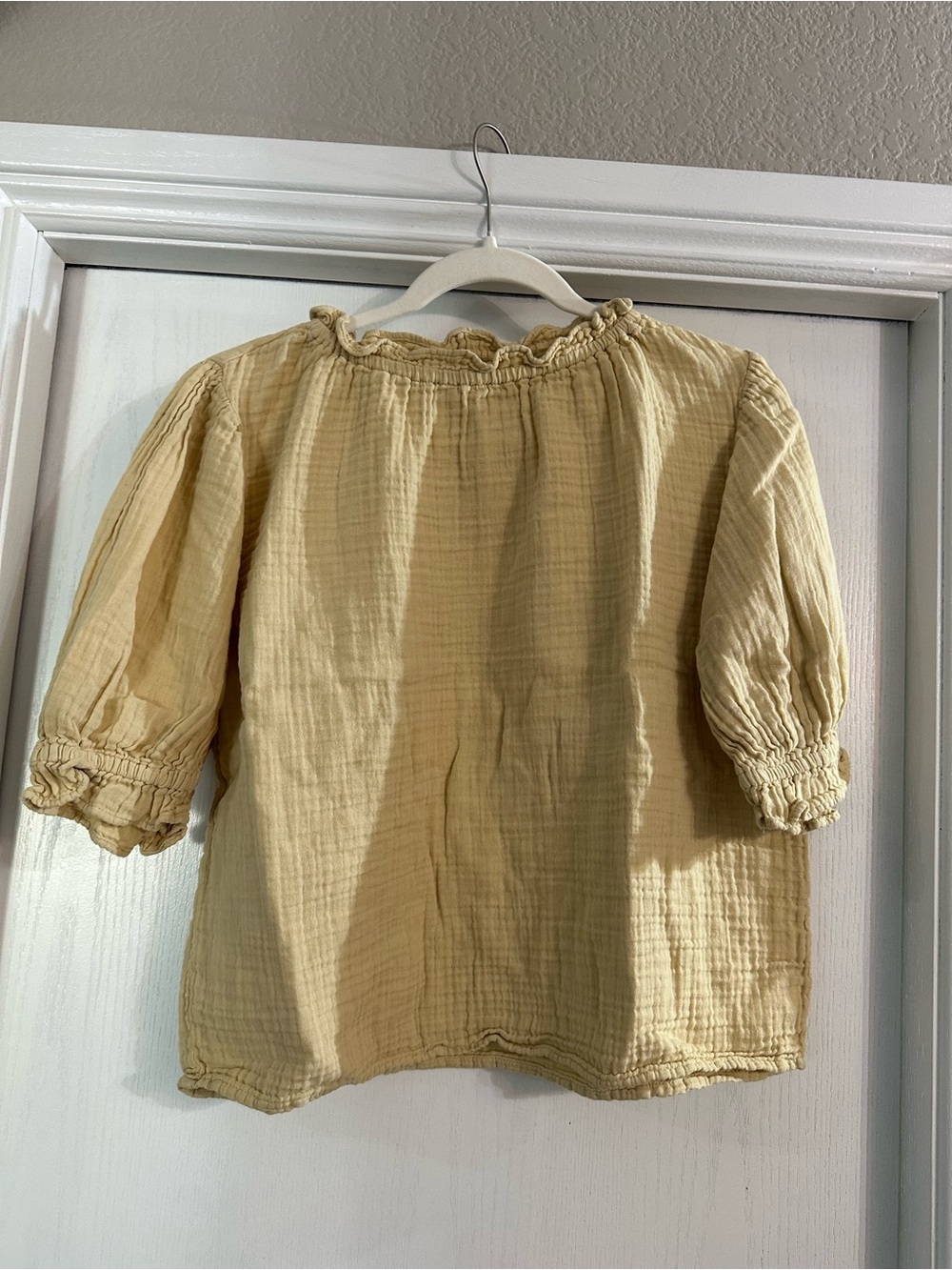 Velvet by Graham & Spencer Pale Yellow Smocked Neck Cotton Blouse